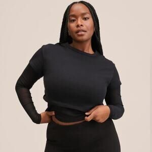 Mango Double-Layer Cotton Mesh Long Sleeve T-Shirt Black L Grunge Goth Festival